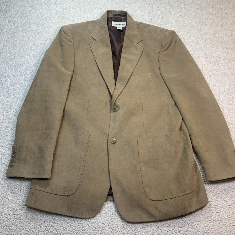 Pronto Uomo Blazer Mens M Tan Faux Suede Two Button Sport Coat Jacket Classic